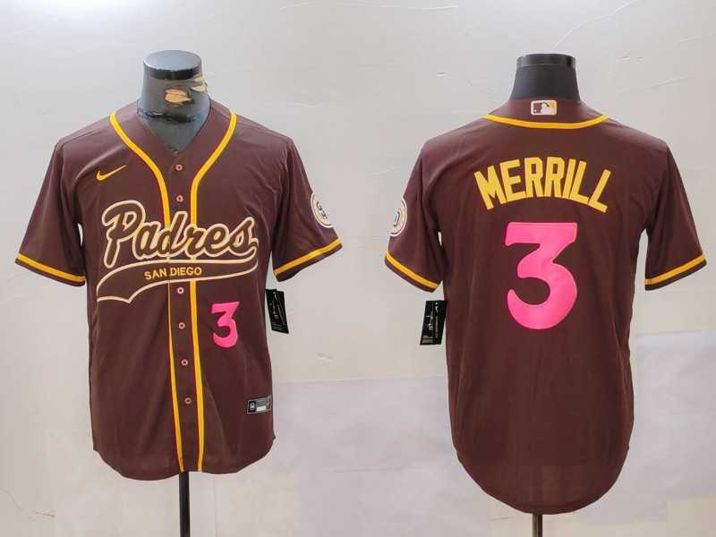 Men%27s San Diego Padres #3 Jackson Merrill Brown Cool Base Stitched Baseball Jersey